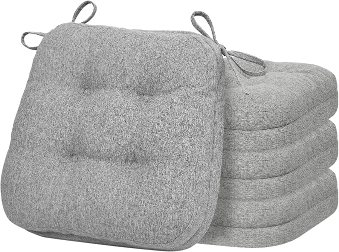 baibu Set of 4 Dining Chair Cushions, Dual-Layer Patent Design Memory Foam Kitchen Chair Cushions, Non-Slip Seat Pads with Ties, 16.5 x 16.5 x 3.5in, 4 Pack,Light Grey