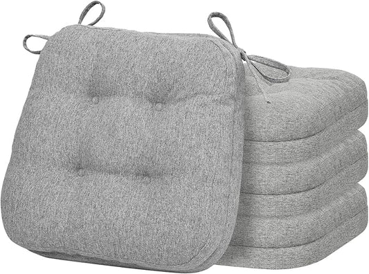 baibu Set of 4 Dining Chair Cushions, Dual-Layer Patent Design Memory Foam Kitchen Chair Cushions, Non-Slip Seat Pads with Ties, 16.5 x 16.5 x 3.5in, 4 Pack,Light Grey
