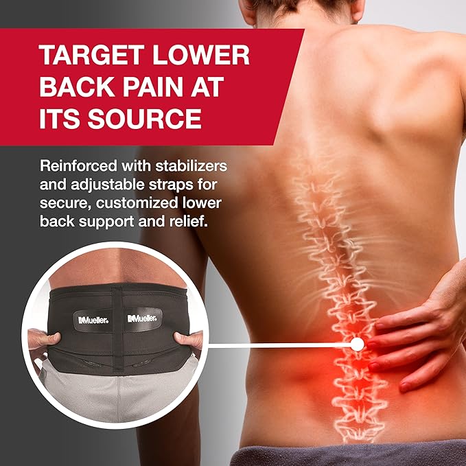 MUELLER Sports Medicine Lumbar Back Brace with Removable Pad, Ideal for Upper and Lower Back Pain, Relief & Support for Men and Women, Strains, Sciatica, Scoliosis