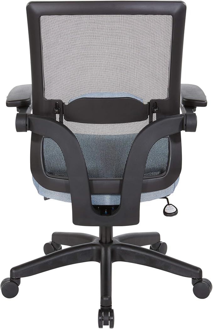 Space Seating 867 Series Adjustable Manager's Chair with Breathable Mesh Back, Lumbar Support and Padded Flip Arms, Blue Fabric Seat with Black Nylon Base