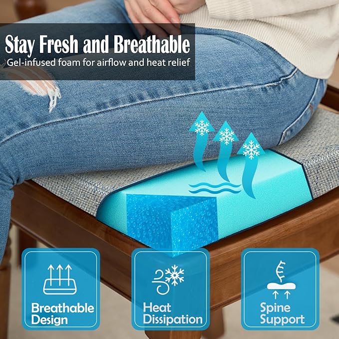 2'' Thick High-Density Foam Indoor Chair Cushions | Dining Chair Pads with Ties, Removable Washable Cover, Kitchen Chair Cushions 17"x16", Silver Blue 6 Pack