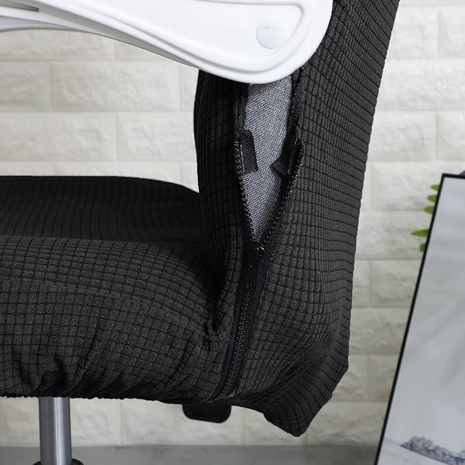 FORCHEER Large Office Chair Cover with Armrest Covers Black Water Repellent Jacquard Computer Chair Covers with Arms Washable Removable