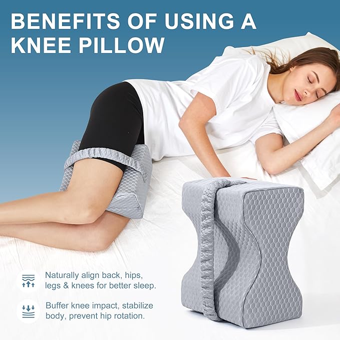 UJPFEO Knee Pillow for Side Sleepers, Leg Pillow for Sciatica, Back, HIPS, Knees, Joints Pain Relief,Pillows for Between Legs While Sleeping Spine Alignment Support & Relieves Pressure,Cooling Gray