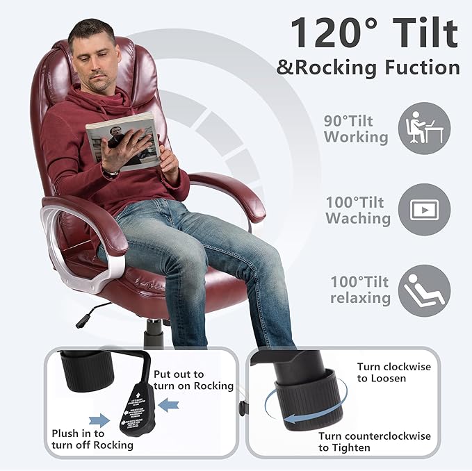 FDW Office Chair Massage Computer Chair High Back Adjustable Desk Chair Rolling Swivel Executive Chair PU Leather with Lumbar Support Arms Headrest Task Chair,Brown
