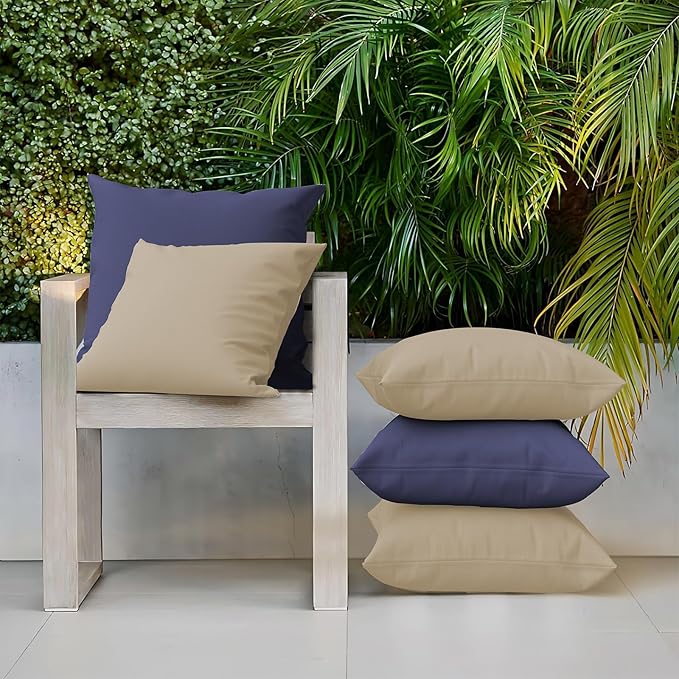 2 Pack Outdoor Decorative Pillow Covers Waterproof for Patio Garden Porch Poolside Sofa Chair Cushions, 18x18 Inch, Navy