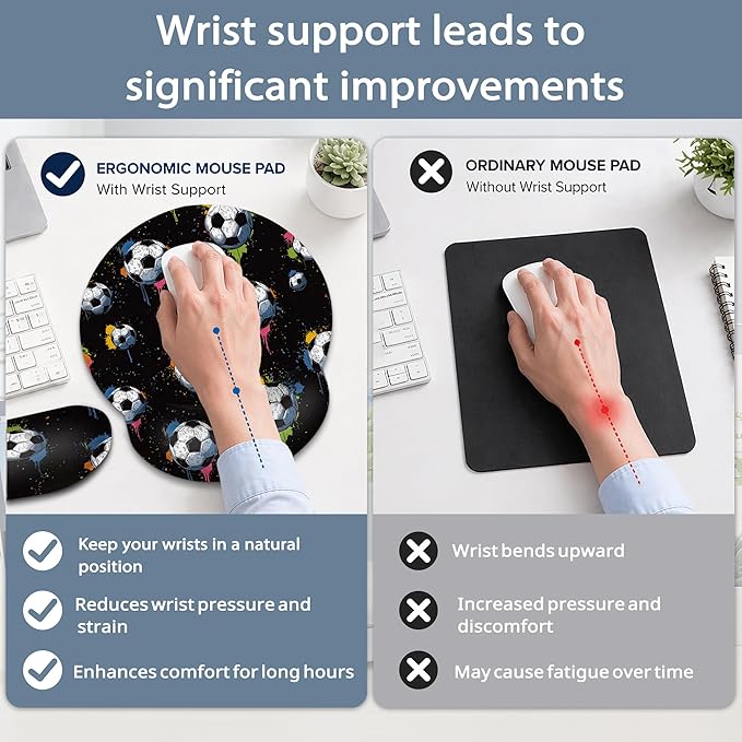 Soccer Keyboard Wrist Rest Pad Ergonomic Mouse Pad Set,3 in 1 Memory Foam Mouse Pad with Non Slip Base for Office and Home