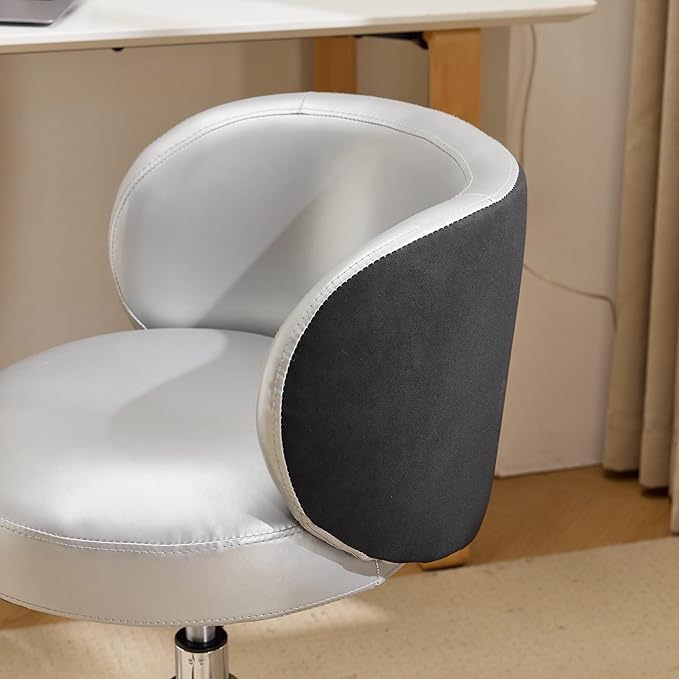 VINGLI Cute Small Swivel Desk Chair Comfy with Wheels,Ergonomic Low-Back Lumbar Support Vanity Nail Tech Rolling Task Stool Chair for Home Office,Height Adjustable,PU Leather Silver&Suede Black