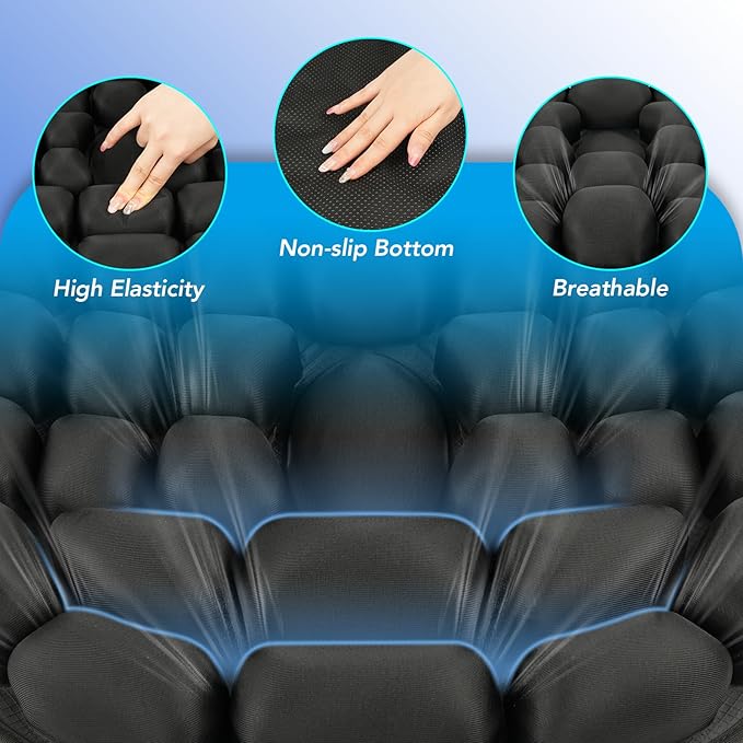 Inflatable Seat Cushion, 34 Air Cell Travel Seat with Upgraded Air Nozzle for Hemorrhoid and Tailbone Pain Relief, Portable Airplane Seat Cushion for Car, Office Chairs & Home Living