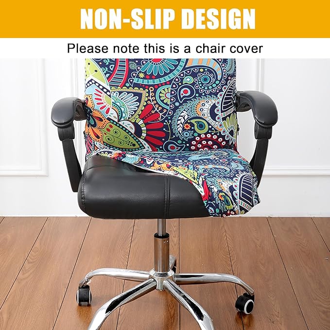Smiry Stretch Printed Office Computer Chair Covers, Universal Desk Rotating Chair Slipcovers Removable Washable, Soft Fit Anti-Dust Spandex Protector Cover with Zipper, Blue Green