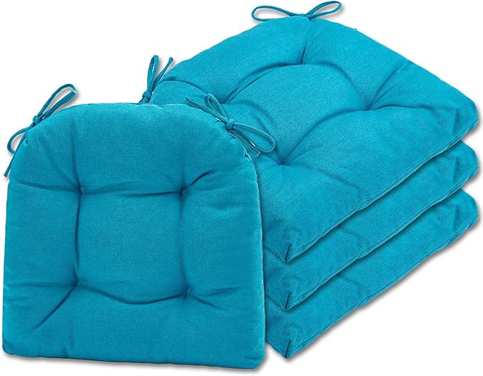 SQUARE MOON Chair Cushions for Dining Chairs, 3 Inch Thick Comfortable Kitchen Chair Pads, Dining Room Seat Cushions with Ties, Machine Washable, 17" x 16" x 3", 4/Pack, Lake Blue
