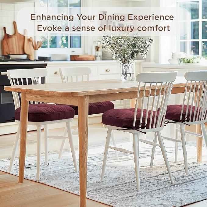Codi Dining Chair Cushions 2 Pack, Thick Chairs Pads for Indoor Kitchen Room - Washable, Non-Slip Memory Foam Seat Cushion with Ties, 16.5"x16.5"x 3.5", Set of 2, Wine New