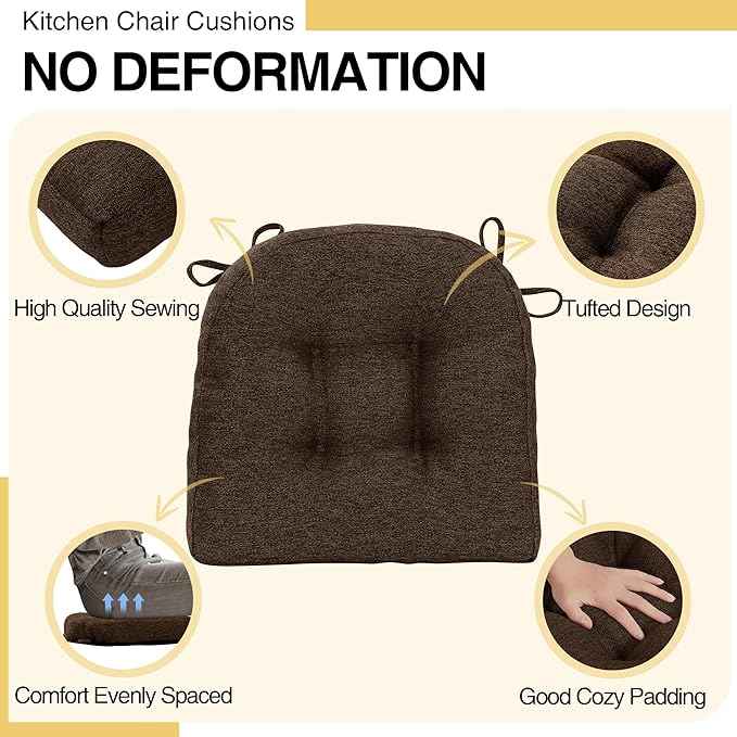 Tromlycs Chair Cushions for Dining Chairs Kitchen Seat Cushions Room Set of 2 Pads with Ties Indoor Non Slip Office 18 x 18 Inch, Dark Brown