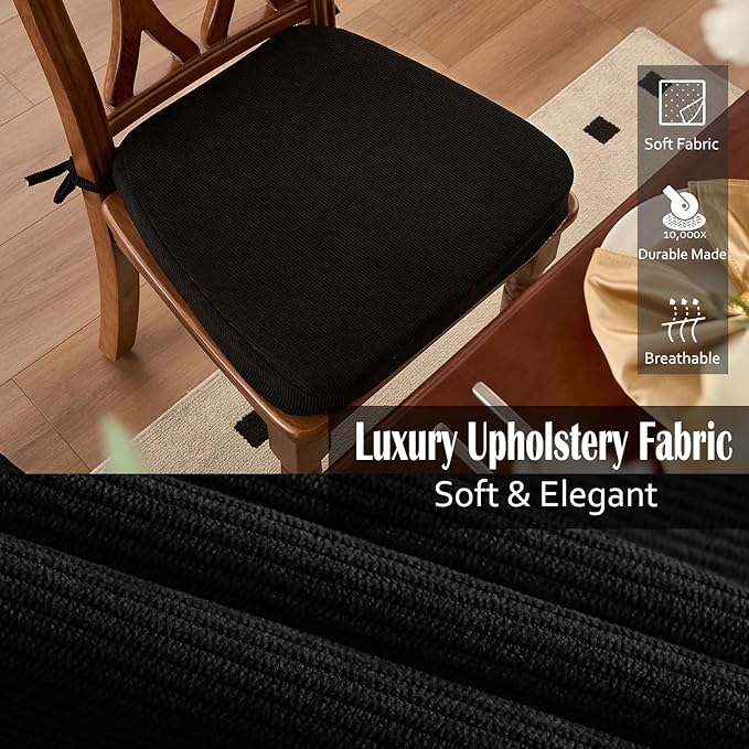 2'' Thick High-Density Foam Indoor Chair Cushions | Dining Chair Pads with Ties, Removable Washable Cover, Kitchen Chair Cushions 17"x16", Black 2 Pack