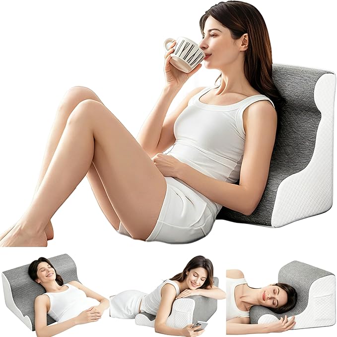 Zerora Reading Pillow for Sitting Up in Bed Rest, Lumbar Neck Support Pillow with Back Support, Home Bedroom Sofa Dorm Essentials for Sleeping Reading Gaming Foot Rest Floor Chair Cushion (Grey)