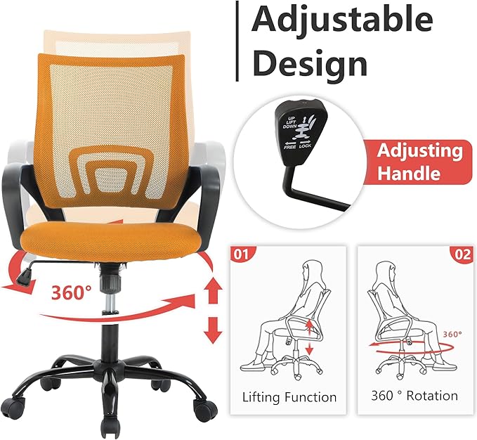 PayLessHere Office Computer Chair Ergonomic Cheap Desk Chair Adjustable Comfortable Mid Back Task Rolling Swivel with Lumbar Support for Home Office, Orange