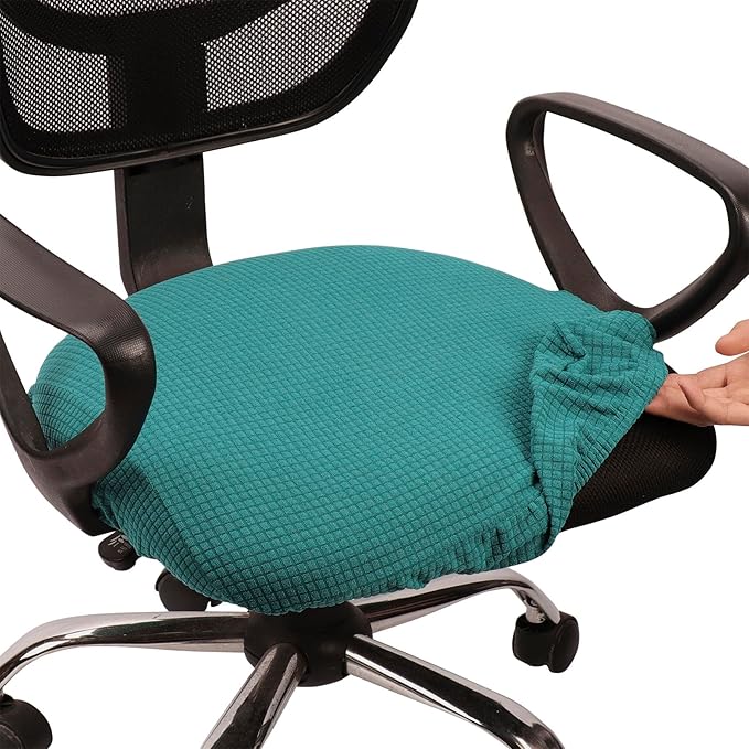 Melaluxe Stretch Jacquard Office Chair Cover, Removable Washable Desk Chair Cover Rotating Chair Seat Slipcover, Teal Blue