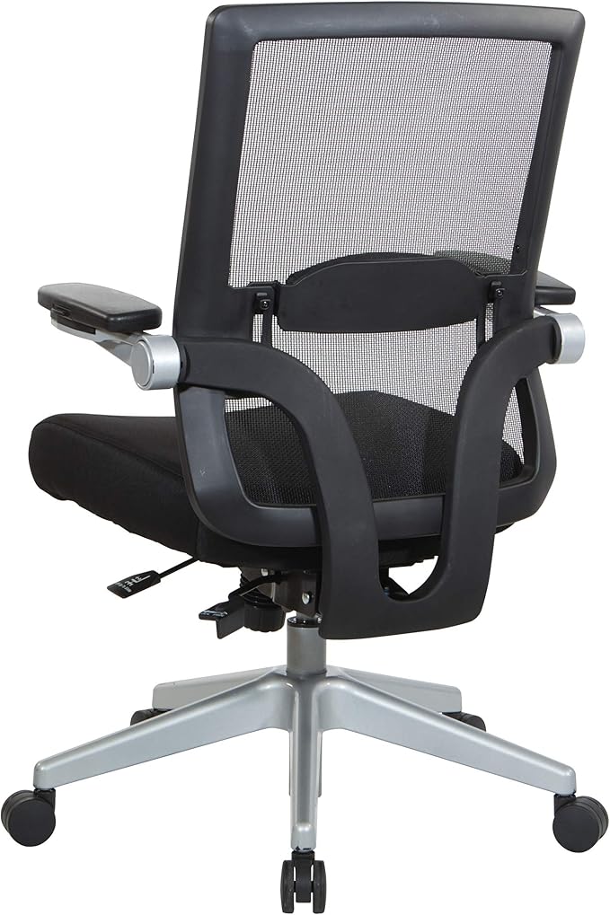 Space Seating 867 Series Adjustable Manager's Chair with Breathable Mesh Back, Lumbar Support and Padded Flip Arms, Black Fabric Seat with Silver Nylon Base