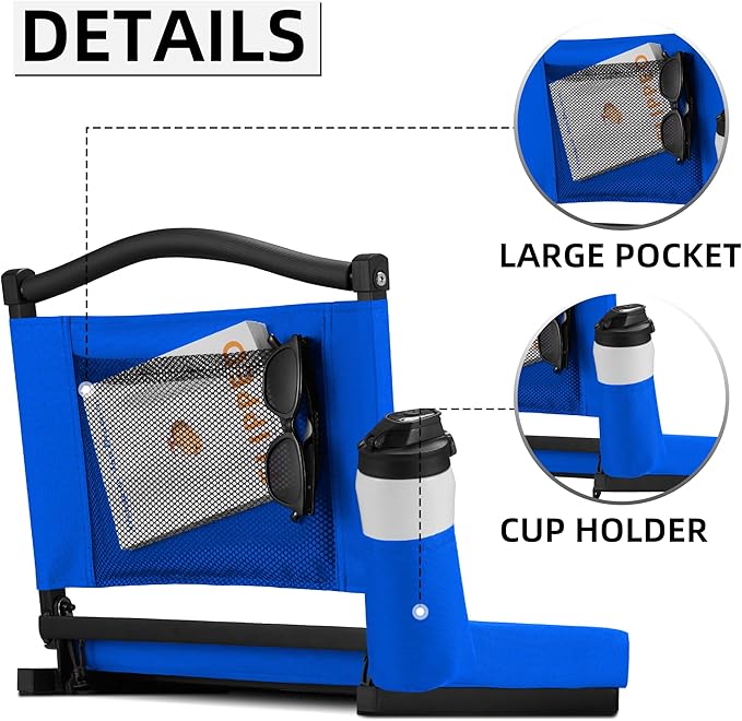 HABUTWAY Stadium Seats with Back Support and Thick Cushion Bleacher Seats with Backs and Cushion Wide, Stadium Chairs Include Shoulder Strap and Pocket, Perfect for Sports Events