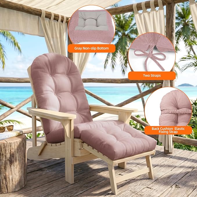 Rocking Chair Cushion Set - Soft Chenille 2-Piece Seat & Ottoman Pad, Tufted Non-Slip Design, High-Density Foam Nursery Glider Cushions, All-Season Indoor/Outdoor Rocker Comfort, Pink