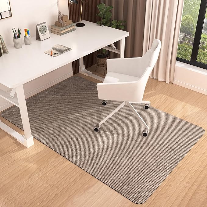 Placoot Corduroy Office Chair Mat, 35x55 Inch, Light Brown, Anti-Slip Rubber Base for Hard Floors, Desk Mat by Placoot