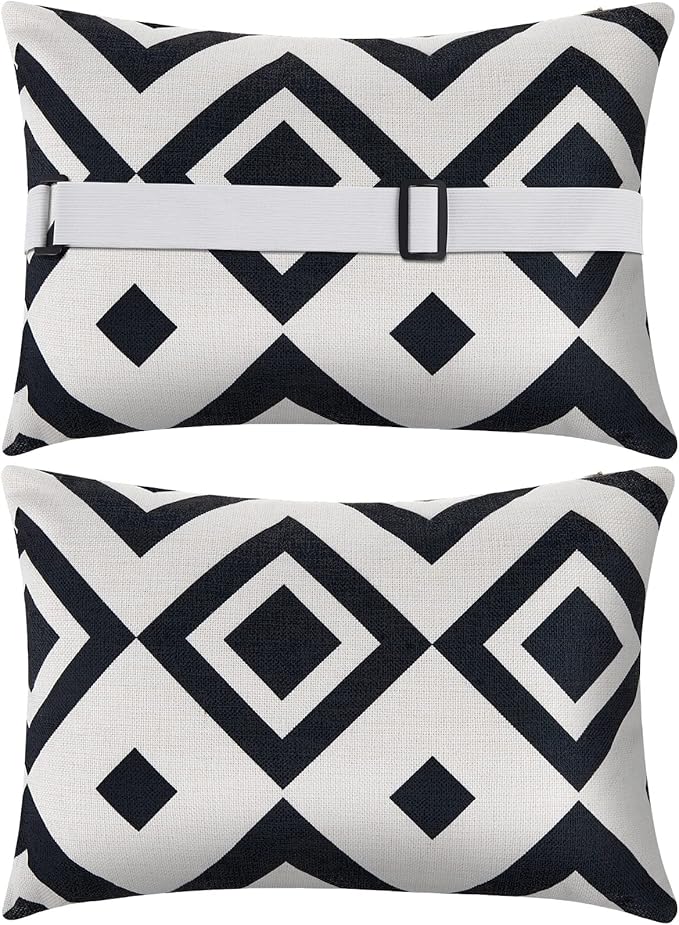 Juexica 2 Pack Chaise Lounge Pillow with Strap Outdoor Waterproof Beach Chair Neck Headrest Pillow Adjustable Elastic Band for Hammock Lumbar Recliner Pillows for Patio Pool Chair(Stripe Style)