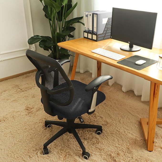 FORCHEER Black Office Chair Seat Cover Water-Resistant 18inch Stretch Jacquard Computer Chair Seat Cushion Slipcover 1 Piece Washable