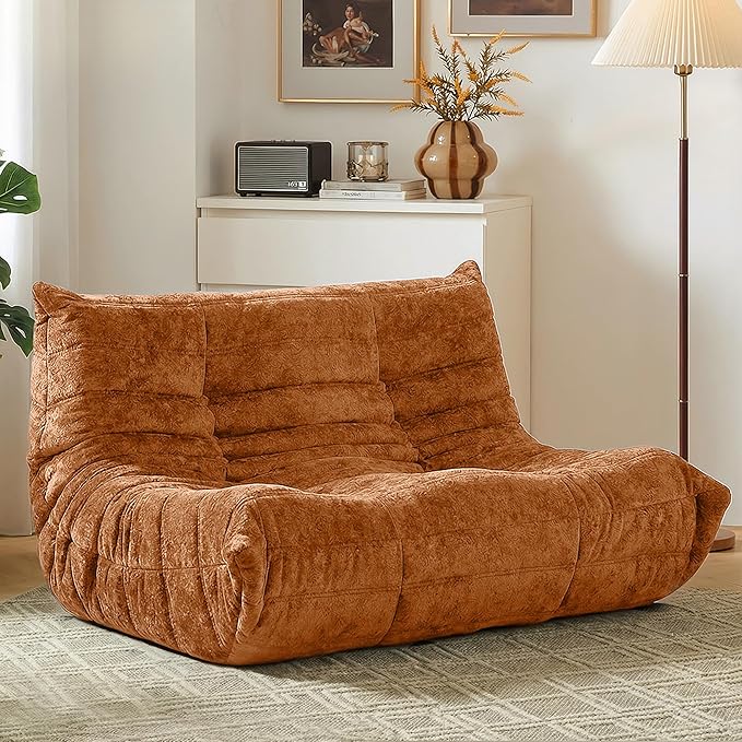 HABUTWAY Bean Bag Chair, Giant Bean Bag Chairs for Adults, Loveseat Fireside Chair, 2 Seater Lazy Bean Bag Sofa Memory Foam Couch for Living Room, Bedroom, Office (Brown)