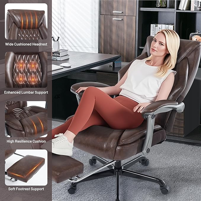 Massage Office Chair with Heat & Foot Rest, 6 Points Vibration, Ergonomic Executive Reclining Desk Chair, PU Leather Padded Seat for Home Office Comfort