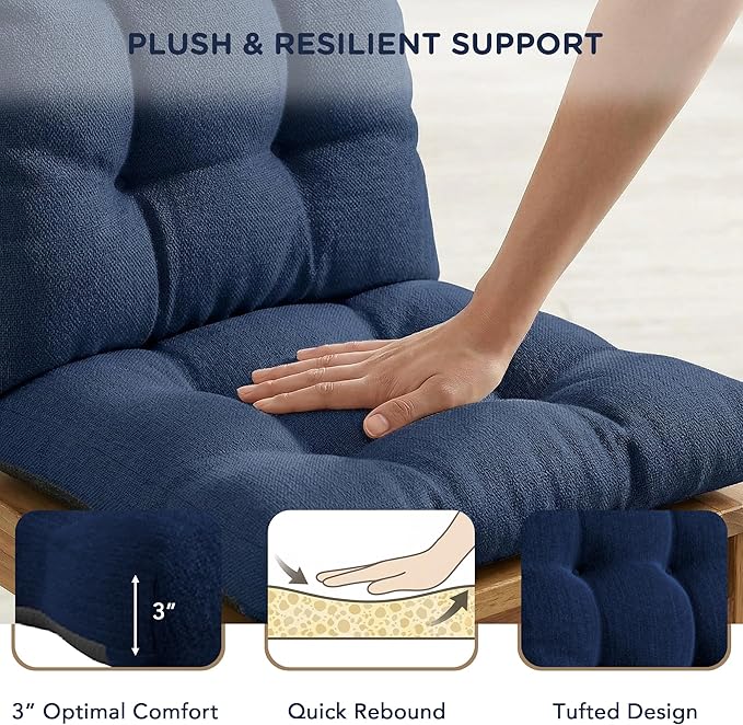 Codi Rocking Chair Cushions Indoor, Water Resistant Glider Rocker Replacement Cushion Set for Patio Porch Garden - Fits Most Standard Rockers, Navy 1PK