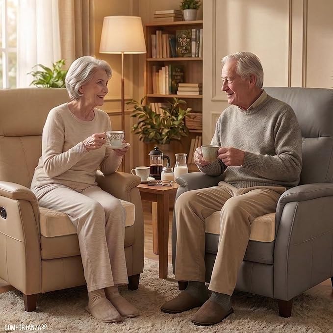 Soft 20x20x5 Memory Foam Recliner Chair Seat Cushion for Long Sitting - Armchair Pad with Washable Velvety Cover & Non-Slip Base for Seniors & Elderly - Beige