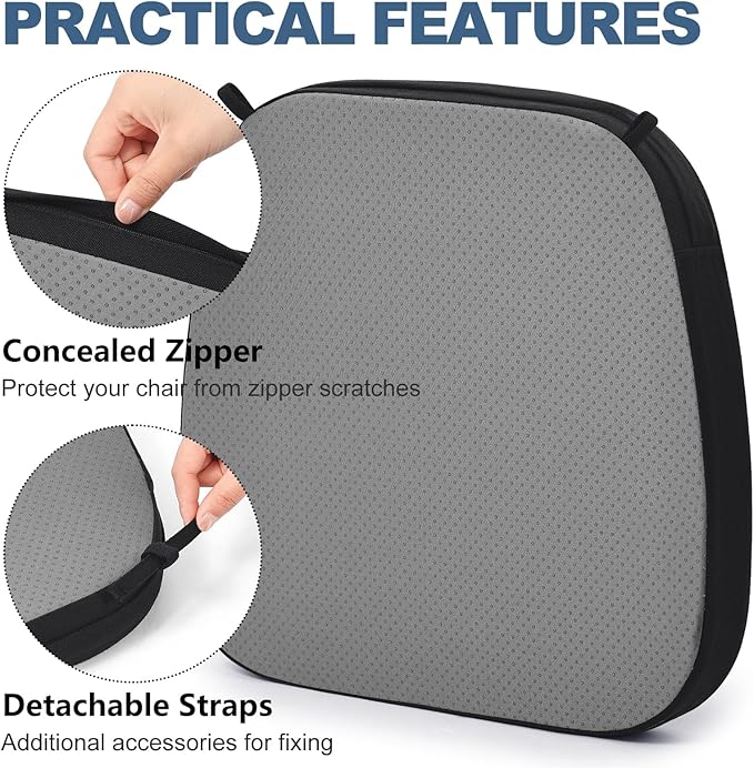 Shinnwa Chair Cushion for Dining Chair, Non-Slip Kitchen Chair Cushion with Detachable Straps and Machine Washable Cover, 17x16x2in, Black
