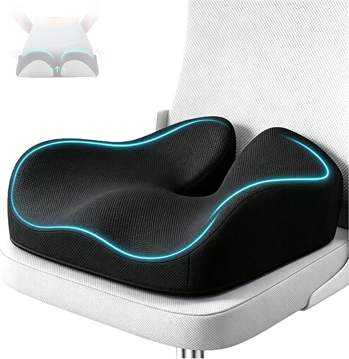 CXC Memory Foam Seat Cushions for Office Chair – Pressure Relief Seat Cushion for Desk Chair, Car, Wheelchair, Hip & Tailbone Pain Relief Cushion for Long Sitting, Non-Slip (Black - Breathable Mesh)