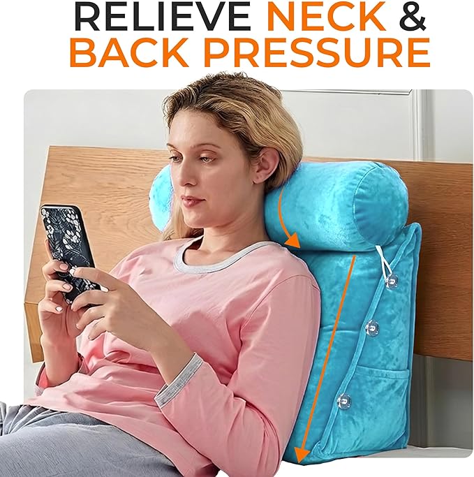 Cheer Collection Reading Wedge Pillow - Adjustable Wedge Reading Pillow with Neck Support, Hollow Fiber-Filled Backrest Pillow for Reading, Gaming, and TV Watching, Sky Blue