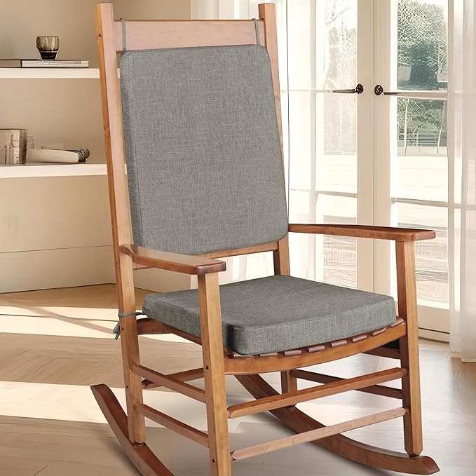 Rocking Chair Cushion Set with Machine Washable Cover Non-Slip Rocking Chair Cushions Indoor Seat and Back Pads with Ties 1 Pack, 2 Piece Set, 20"x 17"x 2" (Light Grey)