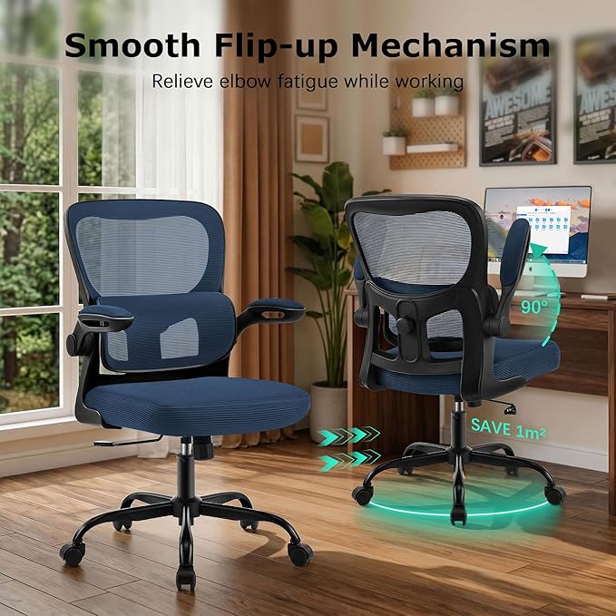 AreShark Office Chair Ergonomic Desk Chairs with Adjustable Lumbar Support, High Back Breathable Mesh Chair with Wheels& Flip-up Armrests,Rolling Swivel Comfy Task Computer Chair for Home Work Gaming