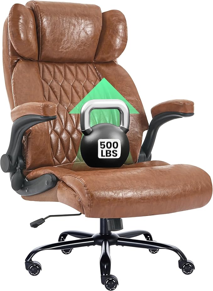 500lbs Big and Tall Office Chair Adjustable Lumbar Support for Back Pain, Extra Wide Seat Executive Office Chair Thick Armrest Pad, Heavy Duty Base&Upgraded Wheels, Ergonomic Comfy Computer Desk Chair