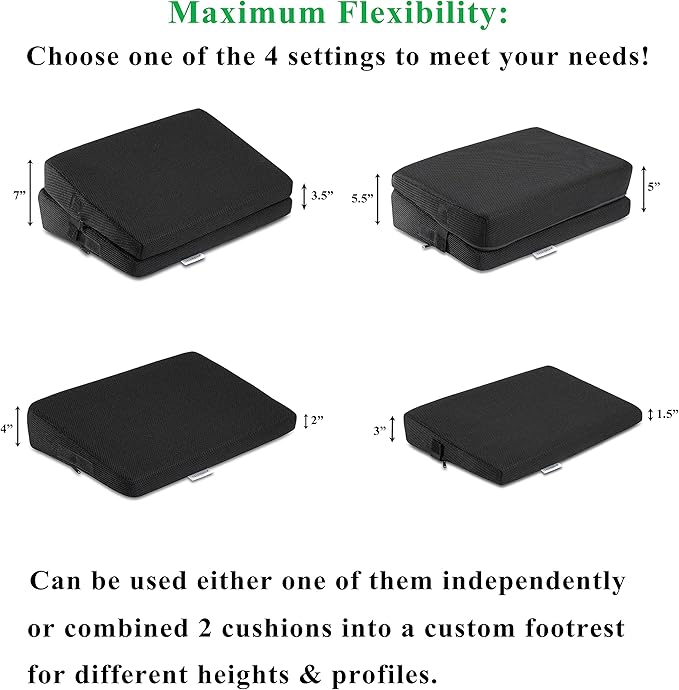 4-in-1 Footrest for Added Height - Premium Foam Foot Cushion Works Great for Under Desk or bar - Will not Slide on Any Surface