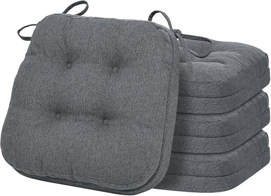 baibu Set of 4 Dining Chair Cushions, Dual-Layer Patent Design Memory Foam Kitchen Chair Cushions, Non-Slip Seat Pads with Ties, 16.5 x 16.5 x 3.5in, 4 Pack, Dark Grey