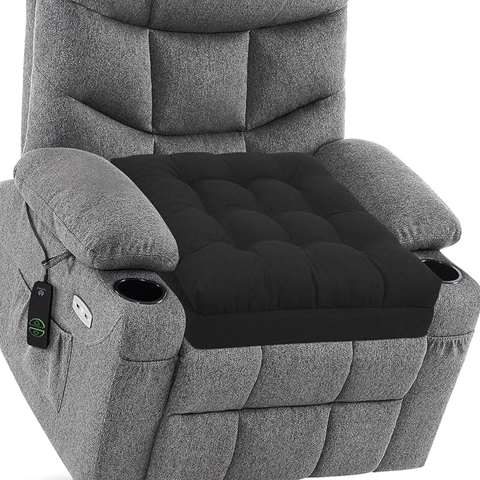 baibu Extra Large Memory Foam Recliner Cushions for Elderly, 20x20x5 Inch Thick Dual-Layer Patent Design Non-Slip Recliner Seat Cushion for Couch for Easy to Stand Up & Reduce Hip & Lumbar Pain, Black