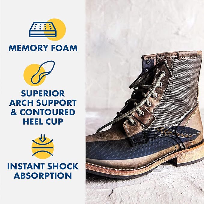 Arm & Hammer Anti-Fatigue Memory Foam Odor Insoles for Work Boots - Arch Support Boot Odor Eater Insole Inserts for Men and Women, Ideal for Plantar Fasciitis, Sole Insoles for Relief - 6 Pack