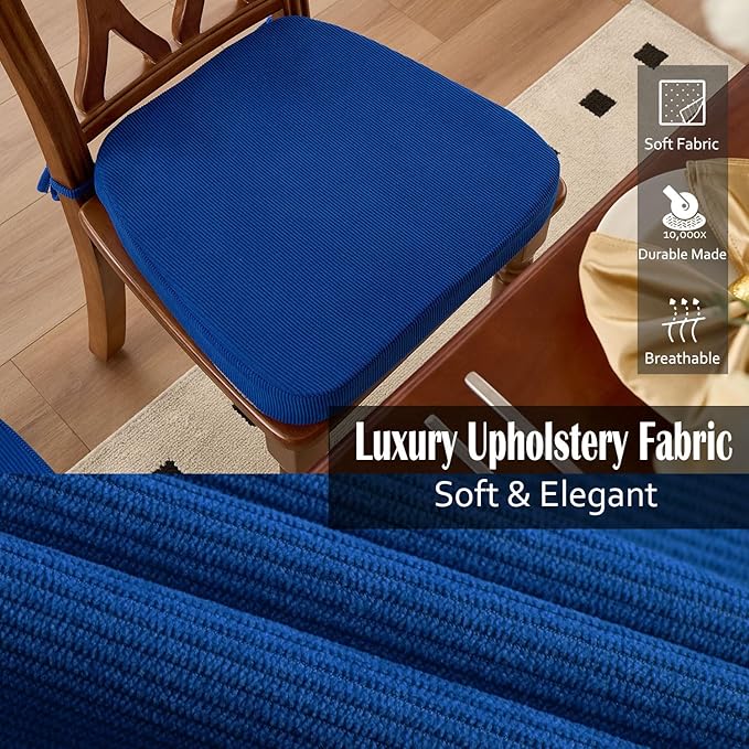 2'' Thick High-Density Foam Indoor Chair Cushions | Dining Chair Pads with Ties, Removable Washable Cover, Kitchen Chair Cushions 17"x16", Sapphire Blue 2 Pack