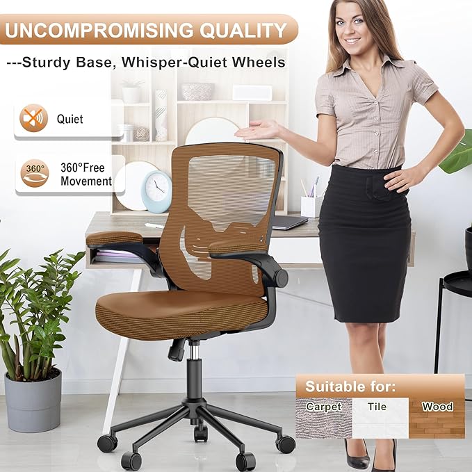 CYKOV Office Chair, High Back Desk Chair Adjustable Height and Ergonomic Design Home Office Computer Chair Executive Lumbar Support Padded Flip-up Armrest Swivel Task Chair