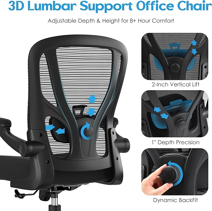 Office Chair Ergonomic Desk Chair - Mesh Computer Chair Breathable Task Chair with Wheels Adjustable Lumbar Support Home Desk Office Chairs with Flip up Armrest Black 4 Pack