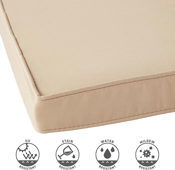Outdoor 18 inch Square Patio Dining Chair Pads – Comfortable Fiber-Filled Seat Cushions with Ties, Reversible Polyester Fabric - Stone, Set of 4