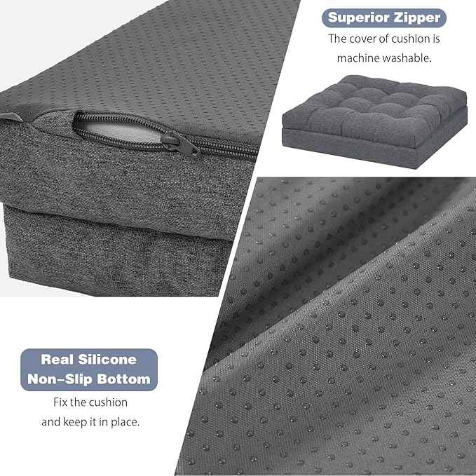 baibu Large Memory Foam Recliner Cushions with Lumbar Support Pillow for Elderly, 20x20x5 Inch Thick Dual-Layer Patent Design Non-Slip Recliner Seat Cushion for Reduce Hip & Lumbar Pain, Dark Grey