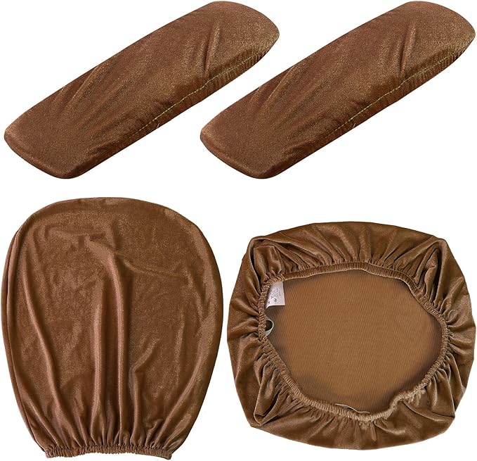 Tallew 4 Pcs Office Chair Covers Set Computer Universal Protective Stretchable Chair Seat Covers Desk Armrest Slipcovers Pads Office Cushion Backrest for Rotating(Brown)