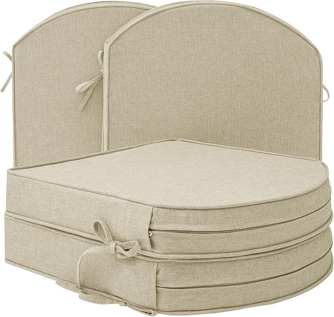 Outdoor Chair Cushions, Fade-Resistant & Water-Resistant, D Shaped Patio Furniture Seat Chair Pads Replacement with Ties, Non-Slip Bottom, Removable Cover, Set of 4, 17 x 16 Inch, Beige