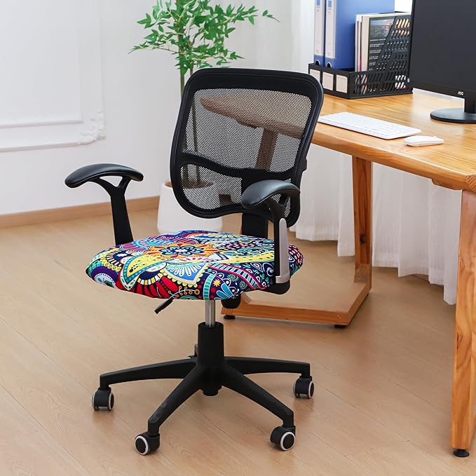 FORCHEER Waterproof Office Chair Seat Cover 20x20 1 Piece Strechable Floral Computer Desk Chair Seat Slip Cover Washable Replacement