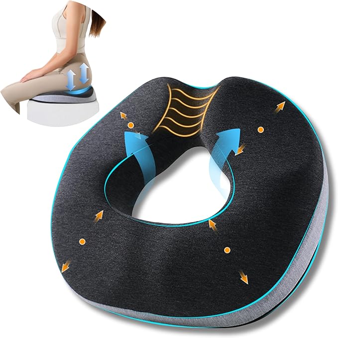 Donut Pillow for Tailbone Pain,Memory Foam Hemorrhoids Pillow for Sciatica Pain,Relief Ergonomic Donut Seat Cushion for Office Chair,Car,Wheelchair,Pregnancy,Coccyx and Washable(Black&Gray)