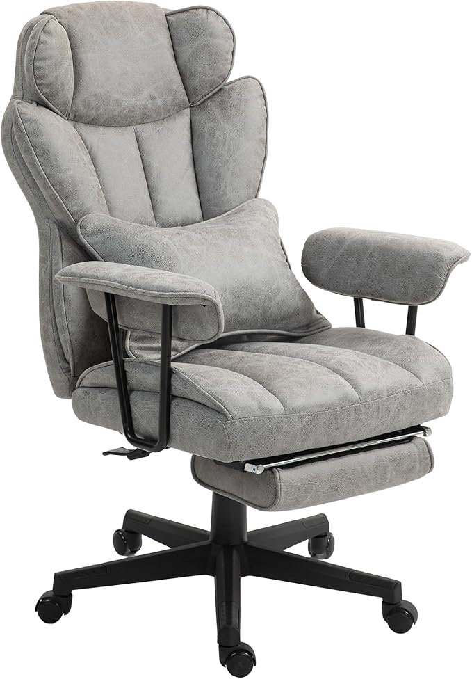 HOMCOM Executive Office Chair, 400LBS Big and Tall Office Chair with Foot Rest, Microfiber Computer Desk Chair with Lumbar Support, Reclining Function and Wide Seat, Gray